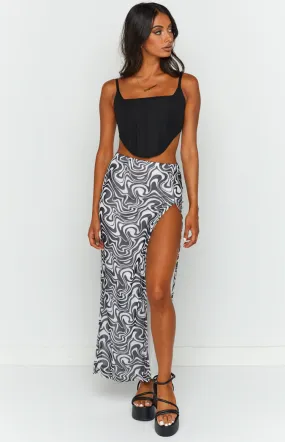 Rihannon Black Print Midi Skirt