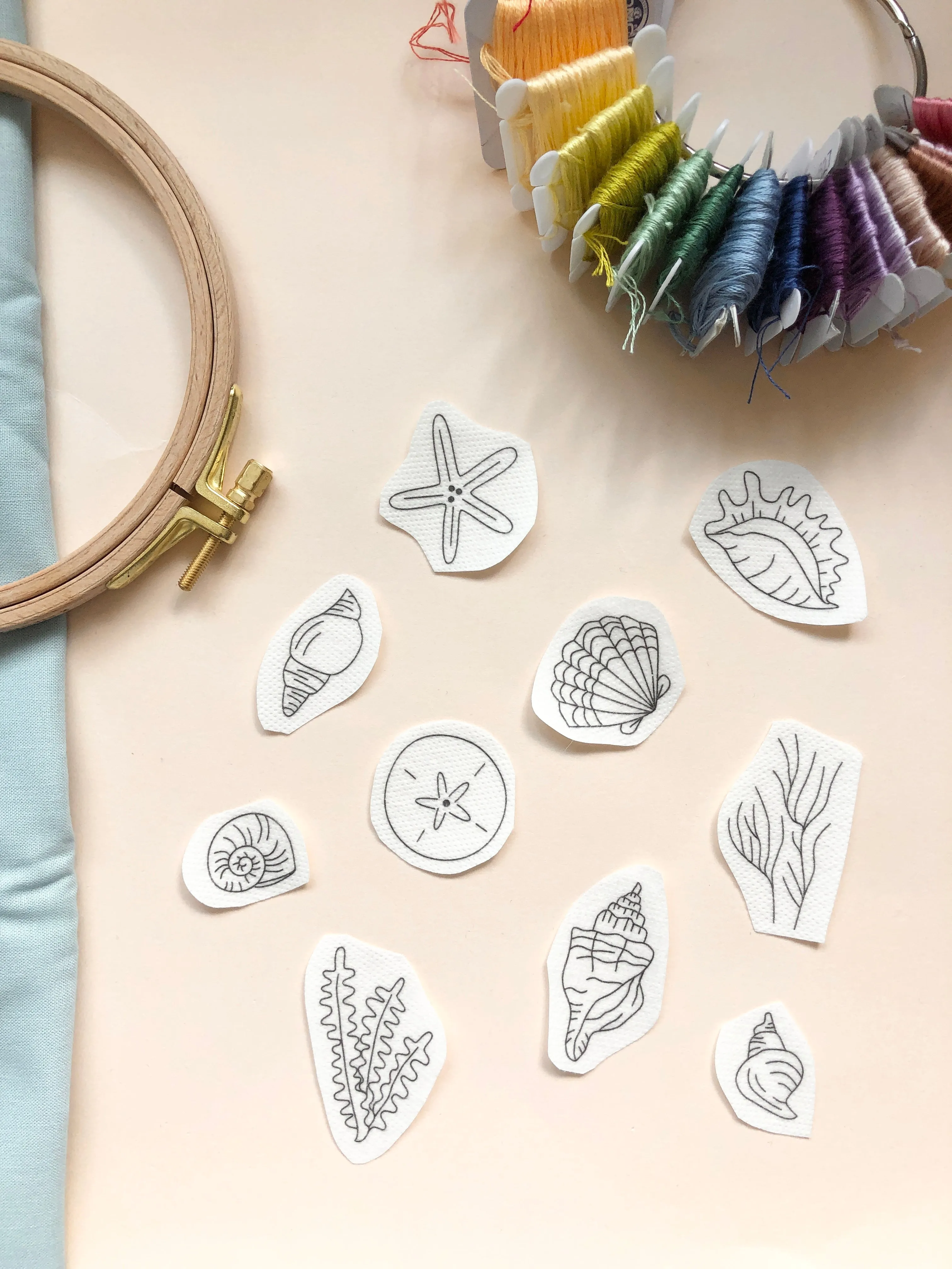 Seashells Embroidery Patterns - Stick and Stitch Beach Embroidery