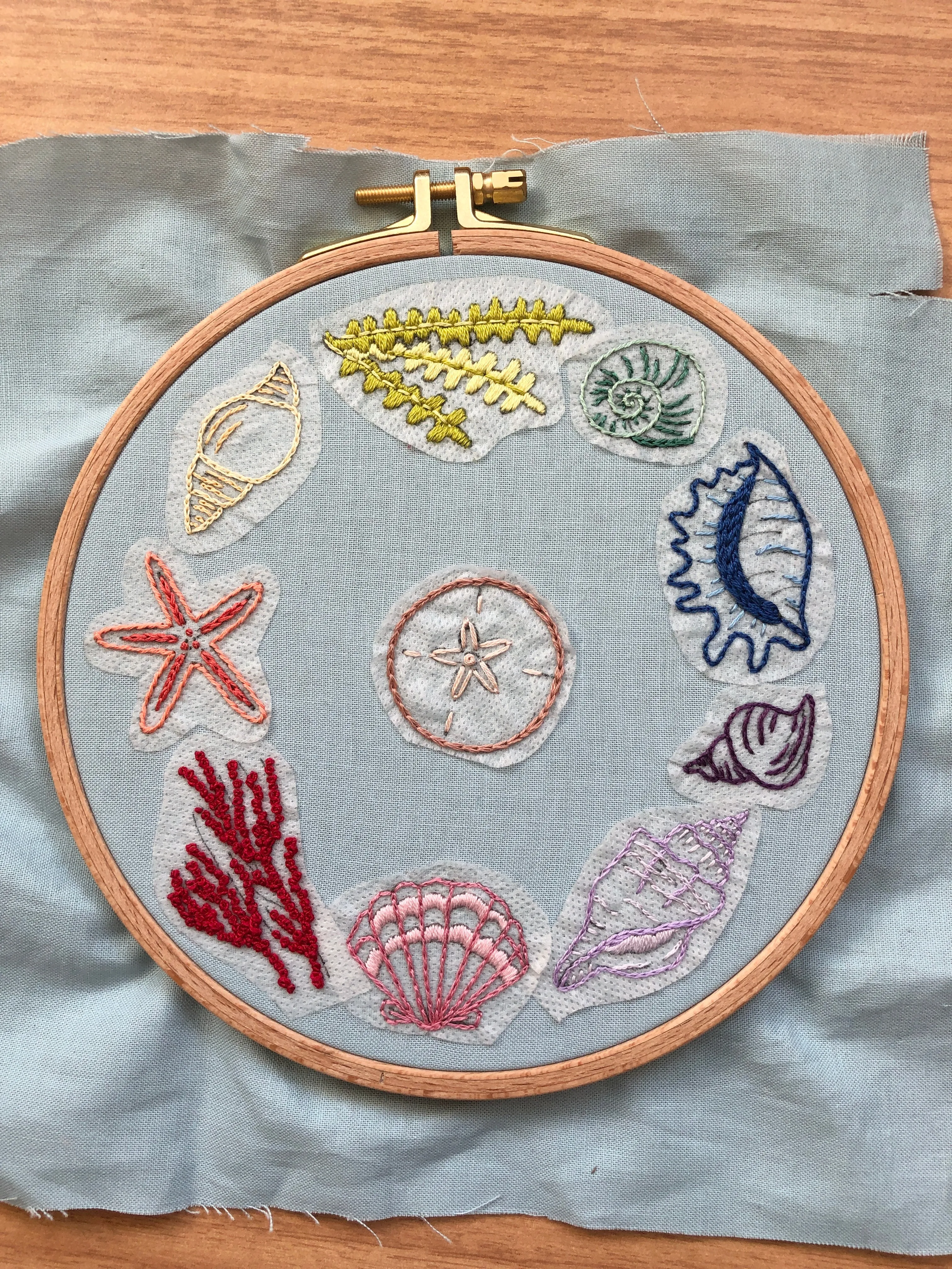 Seashells Embroidery Patterns - Stick and Stitch Beach Embroidery