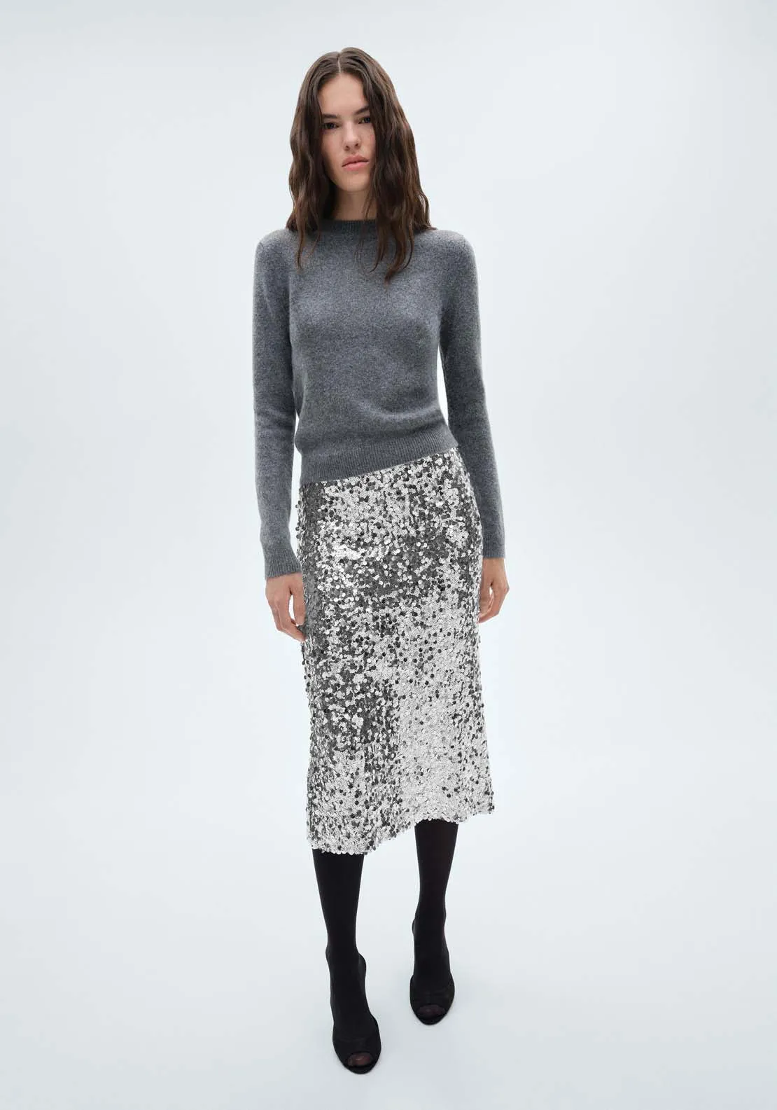 Sequin midi skirt - Silver