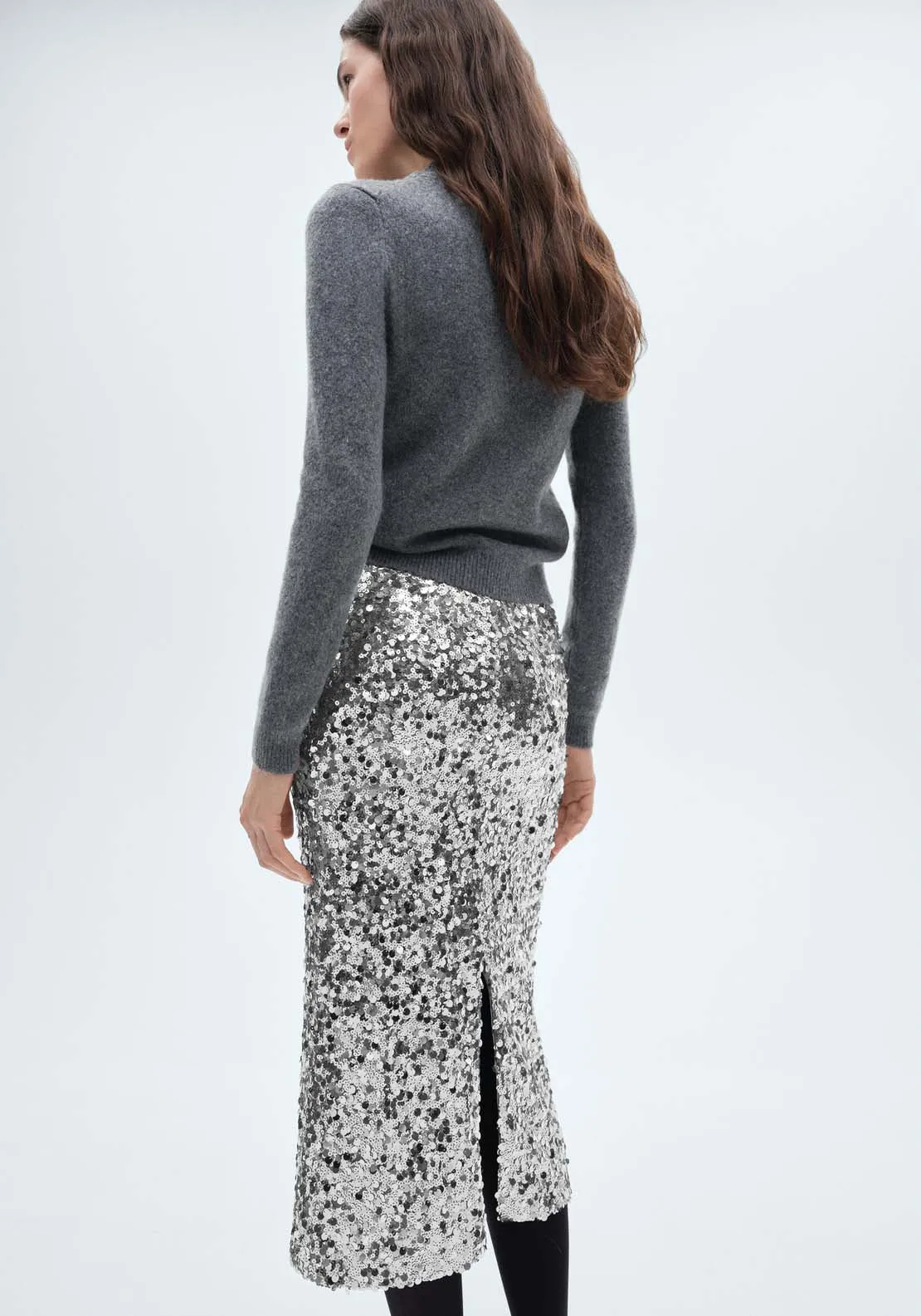 Sequin midi skirt - Silver