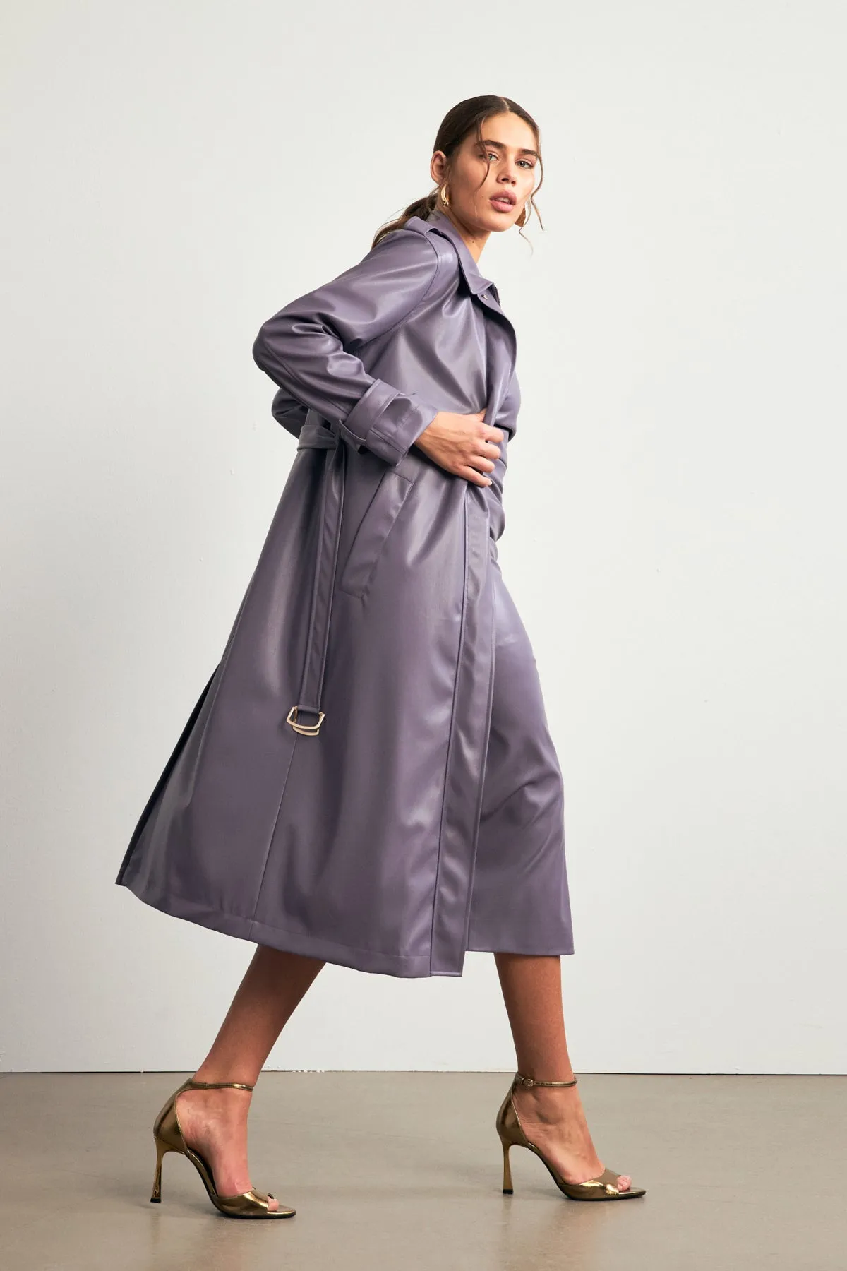 Setre Pu Belted Midi Trench Coat Purple