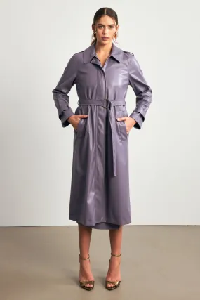 Setre Pu Belted Midi Trench Coat Purple