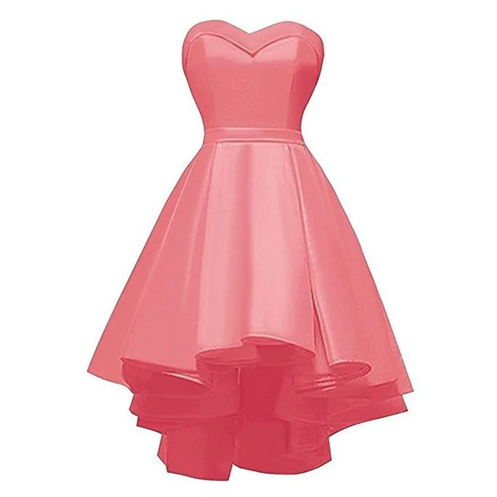 Short Satin Homecoming Dress Strapless Prom Dress Short Party Dress