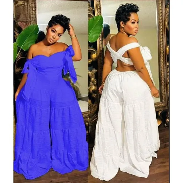 Slash Neck Off-Shoulder Wide Leg Jumpsuits