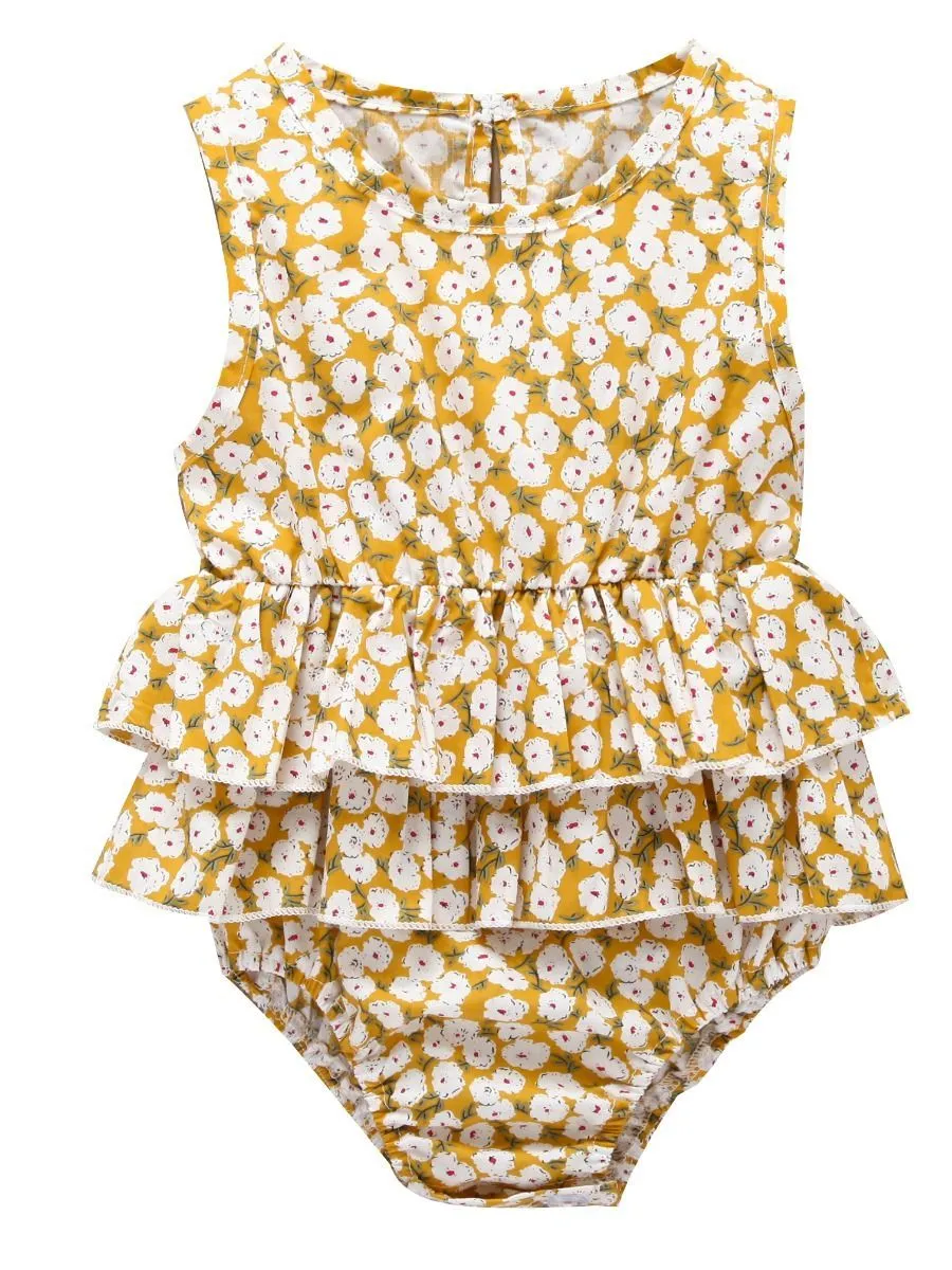 Sleeveless Frilled Floral Baby Collection Bodysuit Commercial Summer