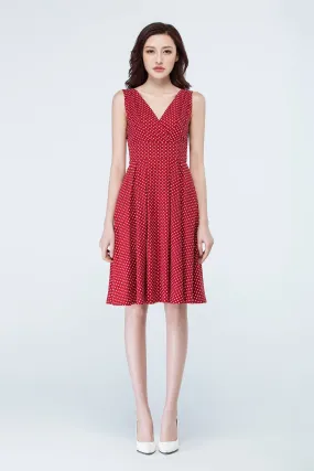 Sleeveless v-neck summer polka dot dress 1706