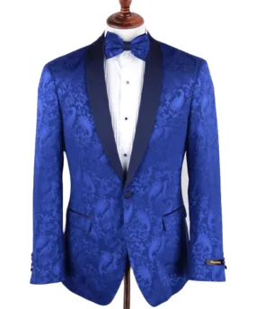 Slim Fit Shawl Lapel Dinner Jacket, Royal Blue Paisley