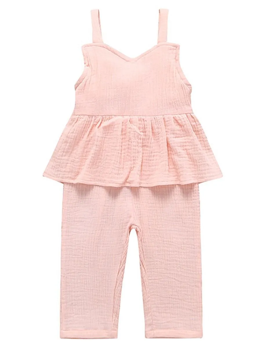 Solid Color Baby Girl Stylish Jumpsuit