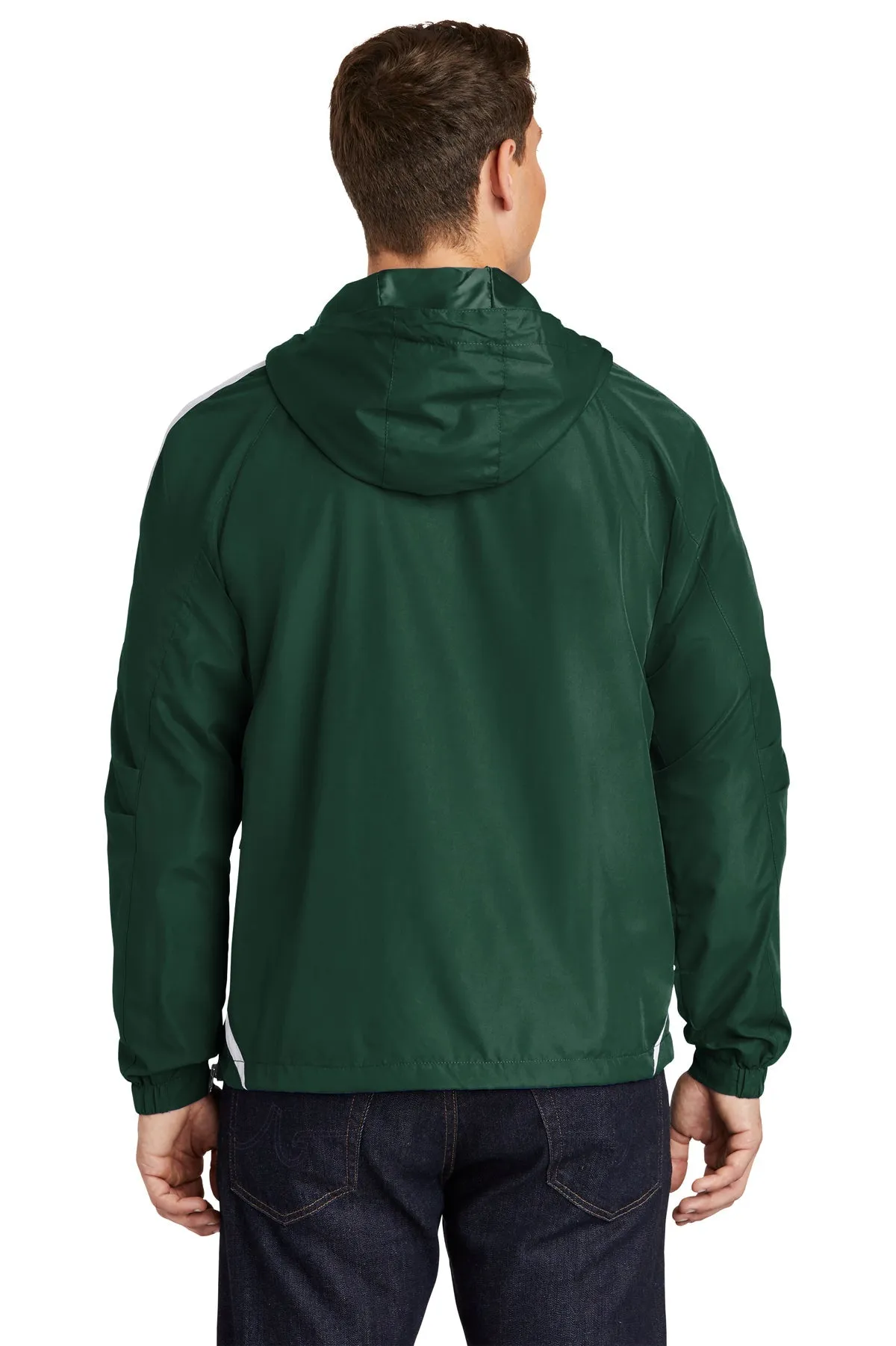 Sport-Tek Colorblock Raglan Customized Anorak Jackets, Forest Green/White