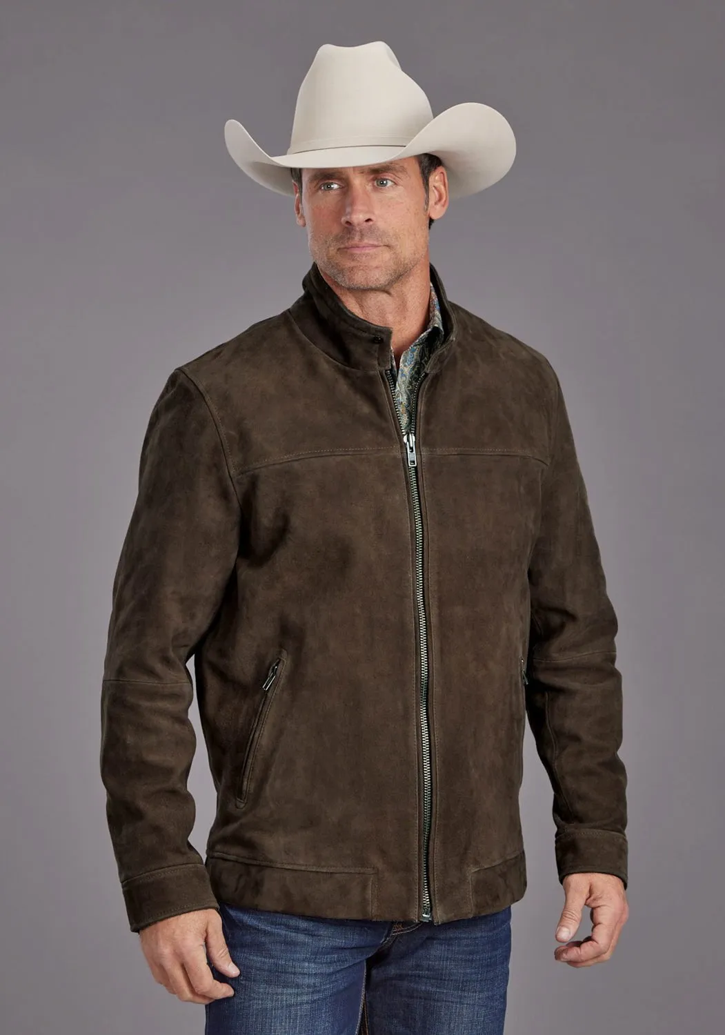 Stetson Mens Heavy Zip Brown Suede Leather Jacket