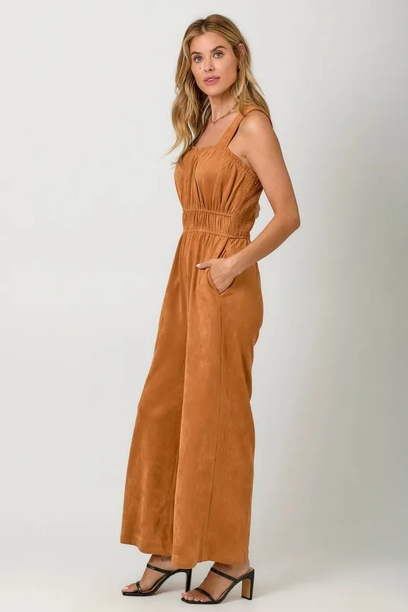 Suede Wide Leg Jumpsuit Pumpkin