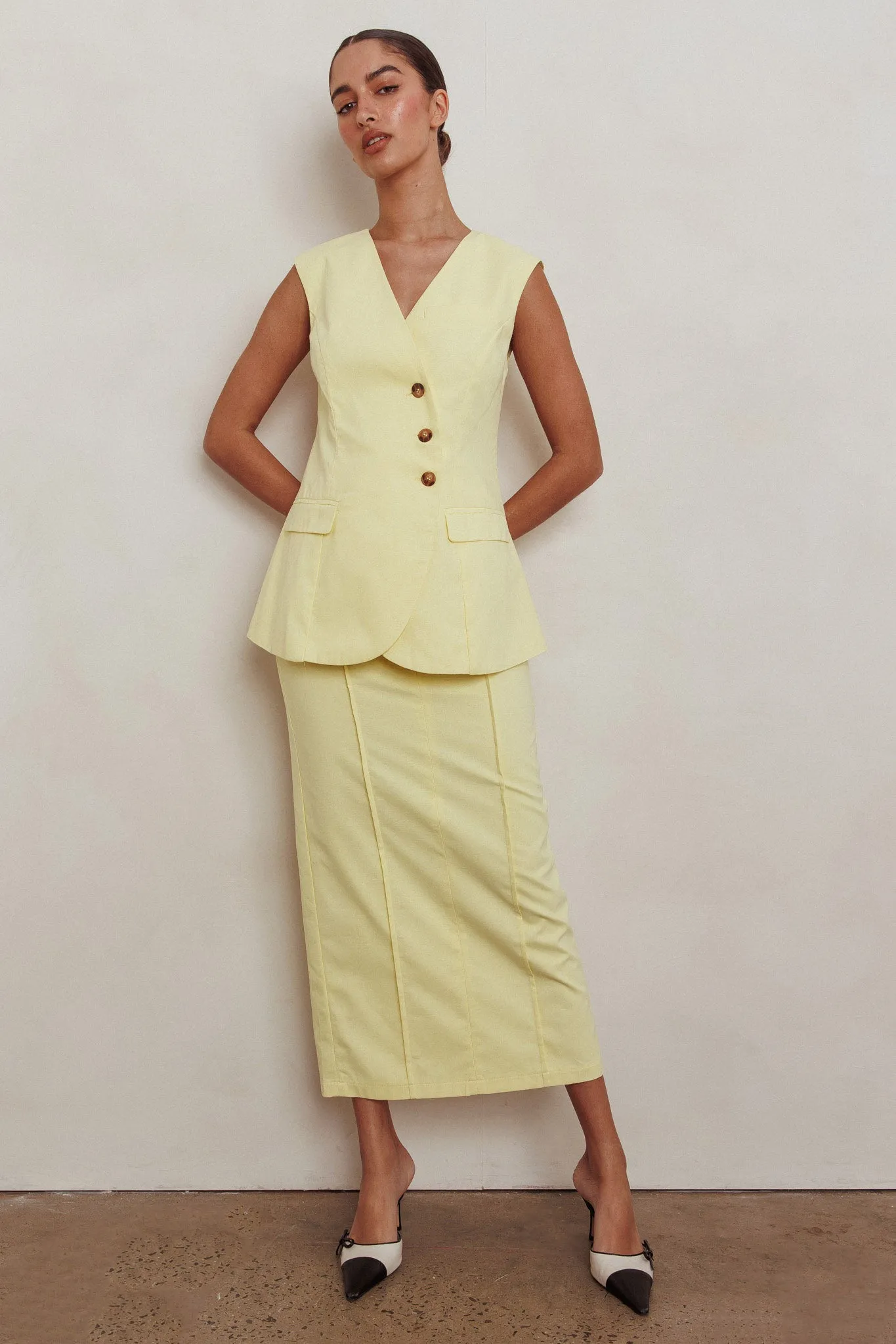 Sweet Treat Column Midi Skirt Lemon