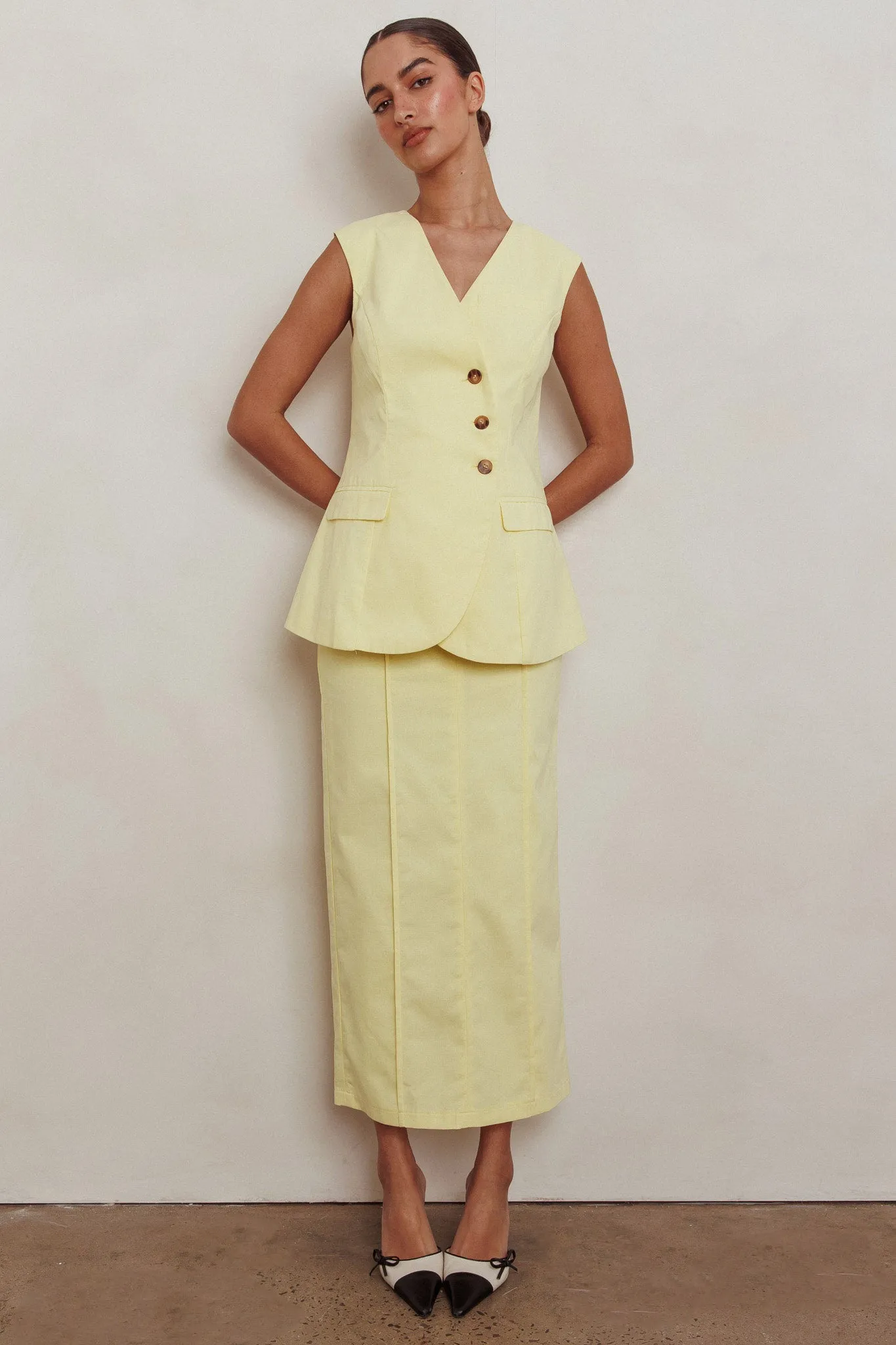 Sweet Treat Column Midi Skirt Lemon