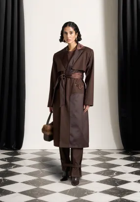 Tailored Satin Trench Coat - Brown