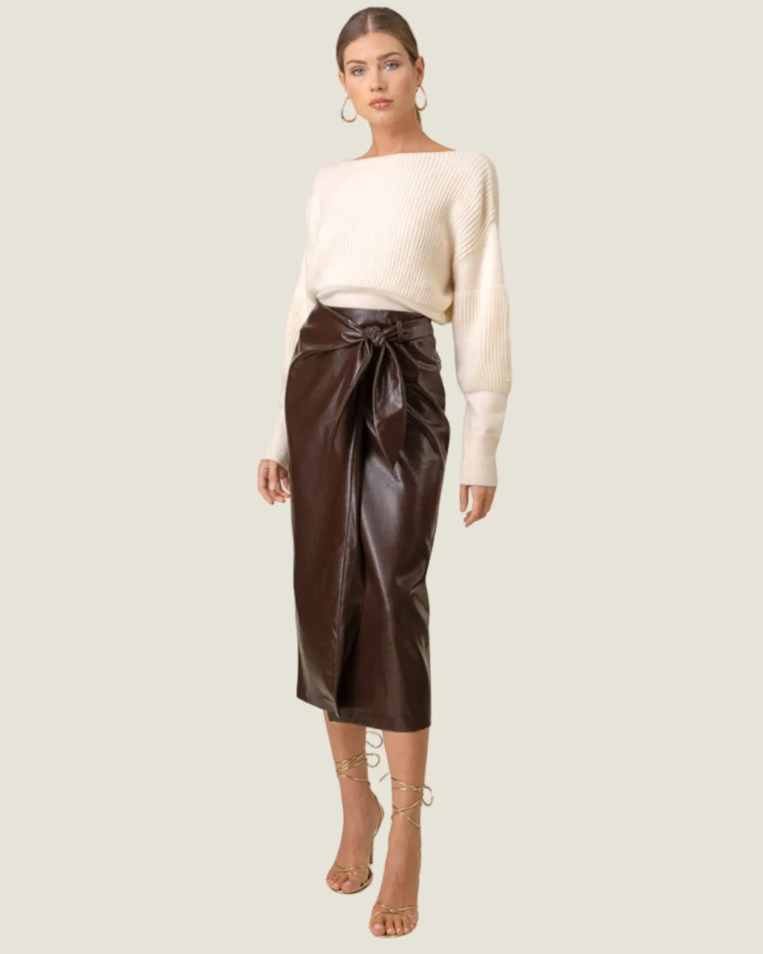 The Safia: Chocolate Pleather Midi Skirt