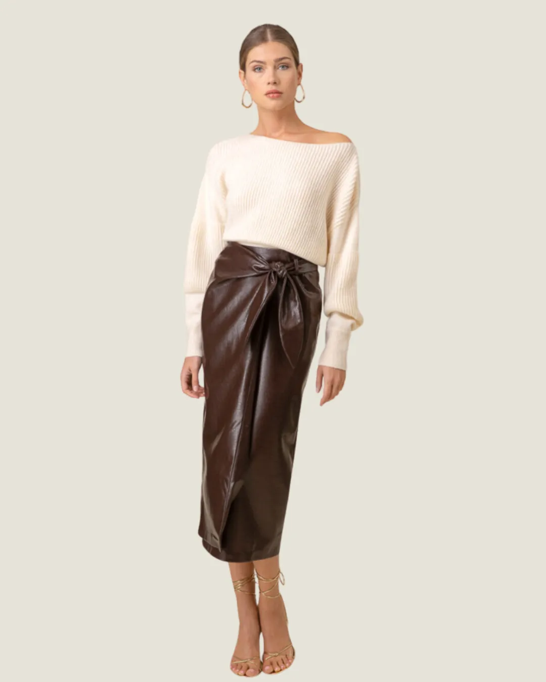 The Safia: Chocolate Pleather Midi Skirt