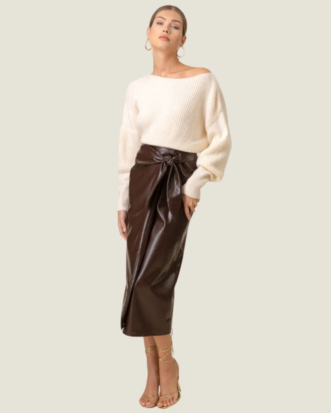 The Safia: Chocolate Pleather Midi Skirt