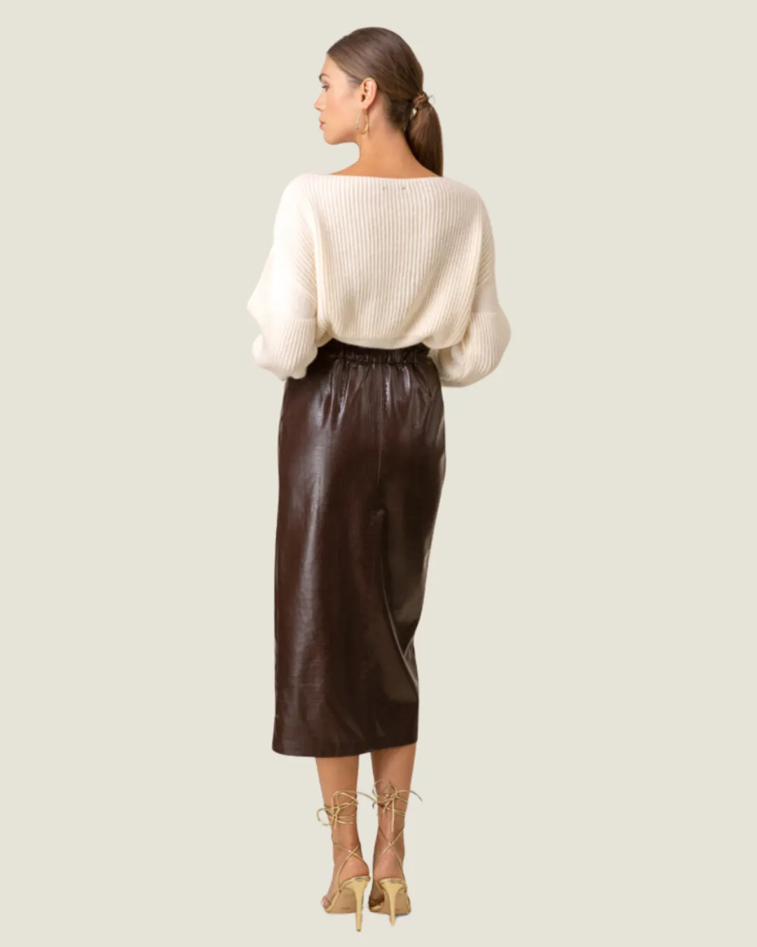 The Safia: Chocolate Pleather Midi Skirt