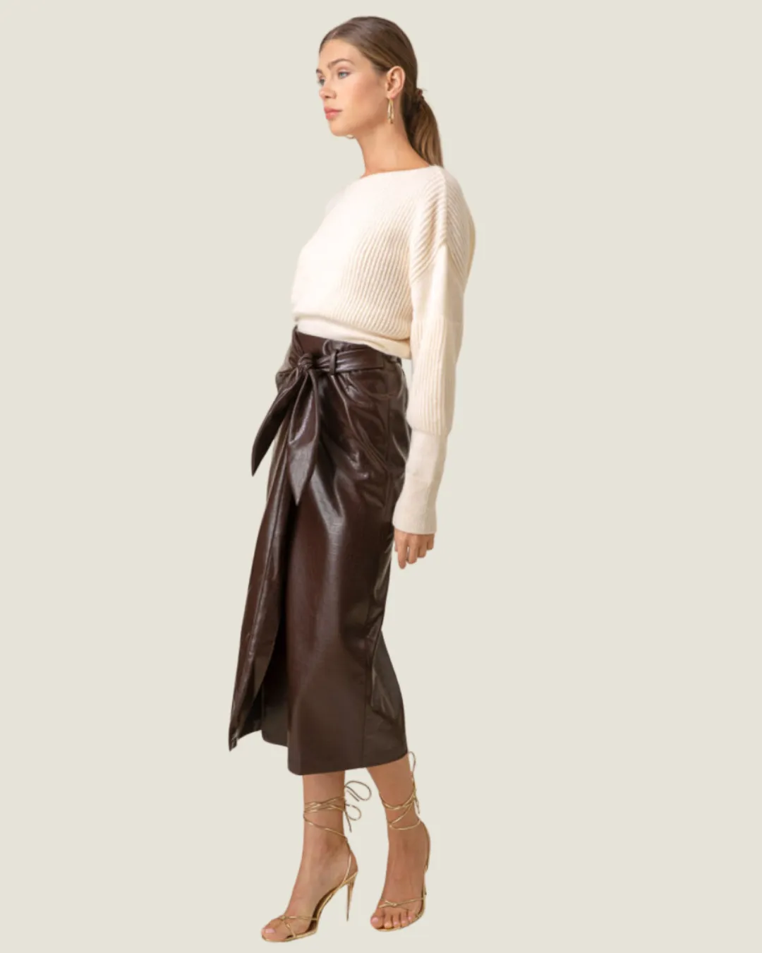 The Safia: Chocolate Pleather Midi Skirt