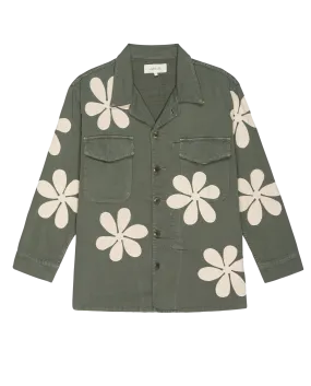 The Vintage Army Jacket with Daisy Applique. -- Classic Army