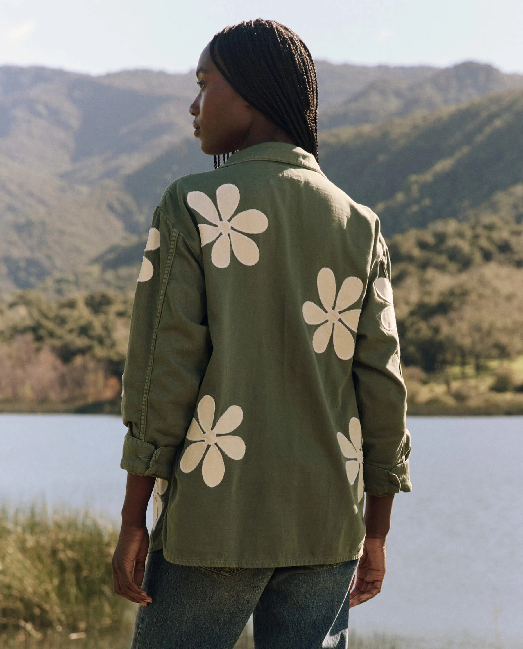 The Vintage Army Jacket with Daisy Applique. -- Classic Army