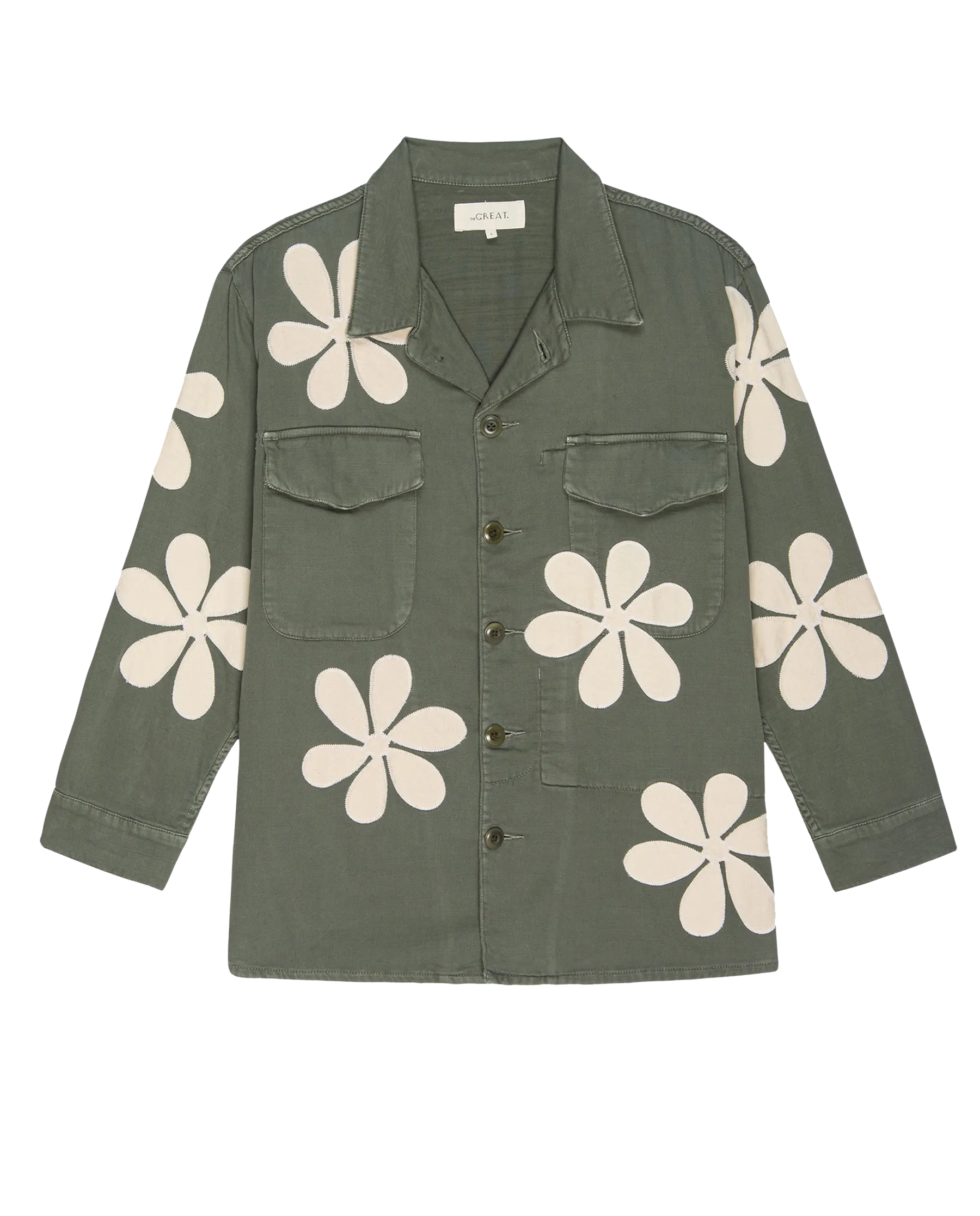 The Vintage Army Jacket with Daisy Applique. -- Classic Army