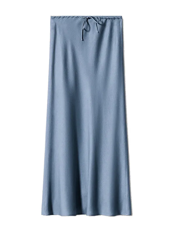 Trendy Satin Midi Skirt with Adjustable Drawstring