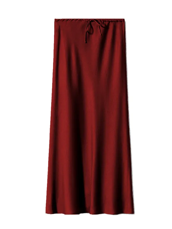 Trendy Satin Midi Skirt with Adjustable Drawstring