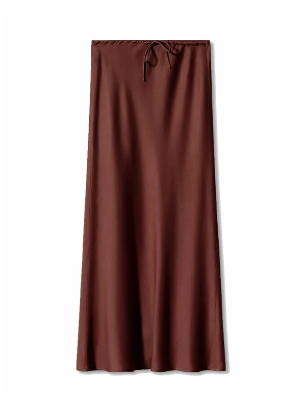 Trendy Satin Midi Skirt with Adjustable Drawstring