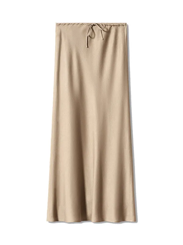 Trendy Satin Midi Skirt with Adjustable Drawstring