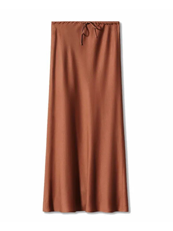 Trendy Satin Midi Skirt with Adjustable Drawstring