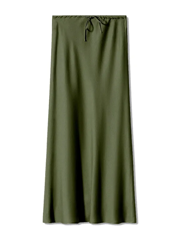 Trendy Satin Midi Skirt with Adjustable Drawstring