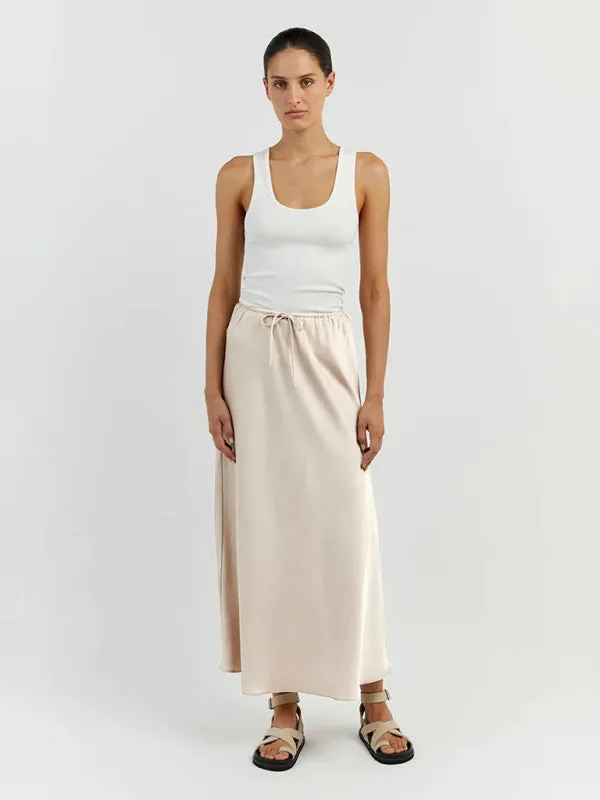 Trendy Satin Midi Skirt with Adjustable Drawstring