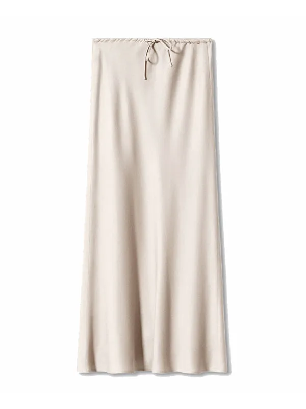 Trendy Satin Midi Skirt with Adjustable Drawstring