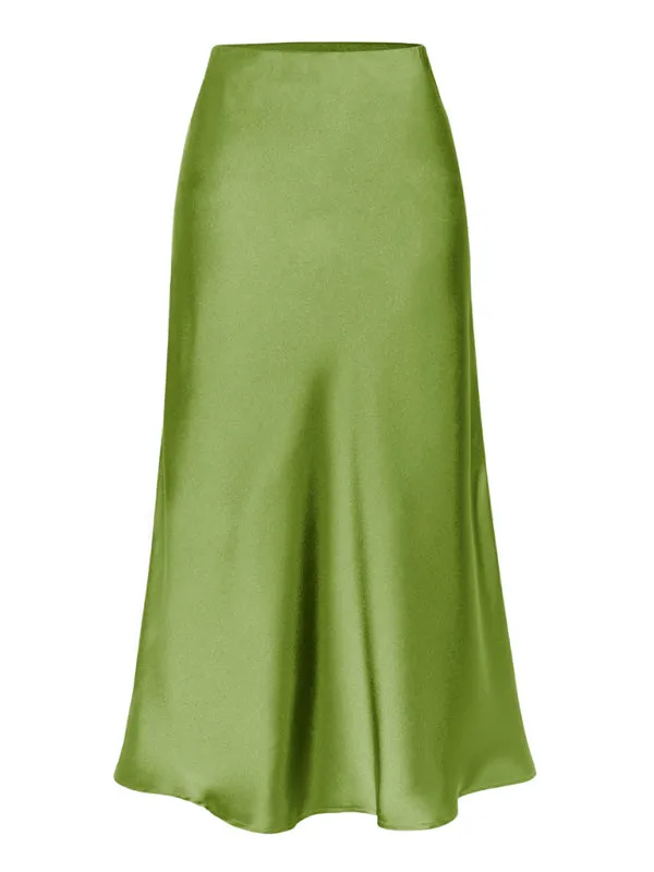 Trendy Satin Midi Skirt with Side Slit Detail