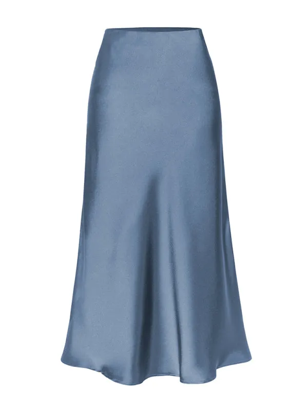 Trendy Satin Midi Skirt with Side Slit Detail