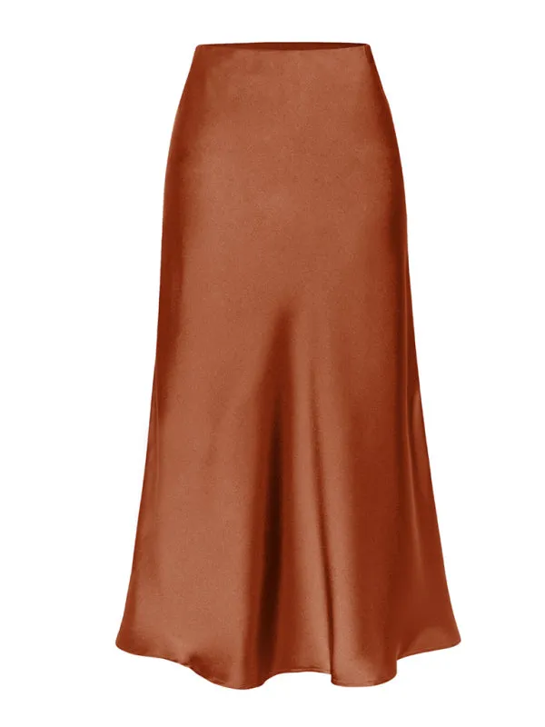 Trendy Satin Midi Skirt with Side Slit Detail