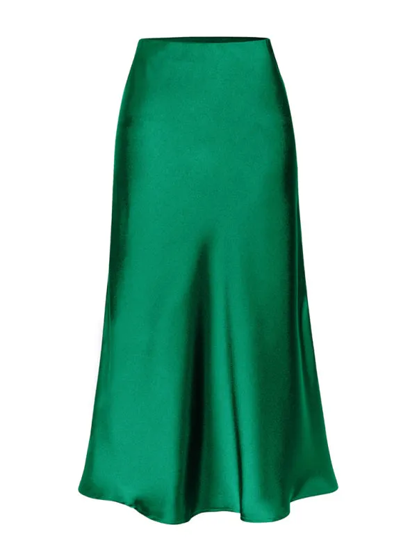 Trendy Satin Midi Skirt with Side Slit Detail