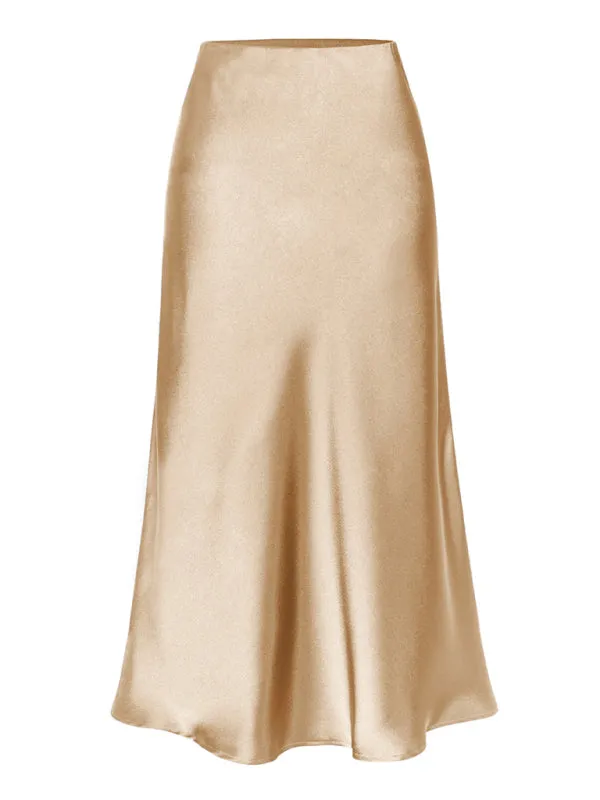 Trendy Satin Midi Skirt with Side Slit Detail