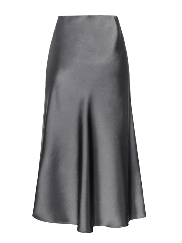 Trendy Satin Midi Skirt with Side Slit Detail