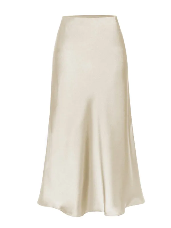 Trendy Satin Midi Skirt with Side Slit Detail