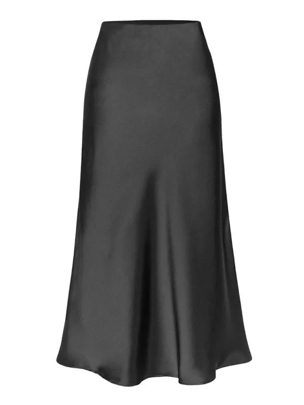 Trendy Satin Midi Skirt with Side Slit Detail