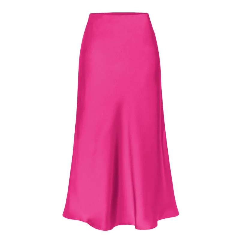 Trendy Satin Midi Skirt with Side Slit Detail