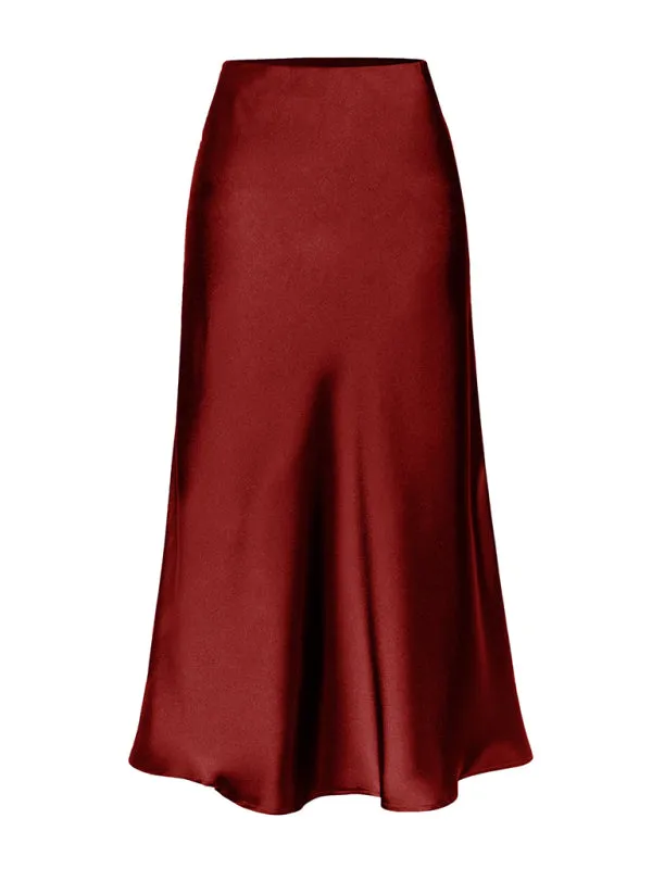 Trendy Satin Midi Skirt with Side Slit Detail