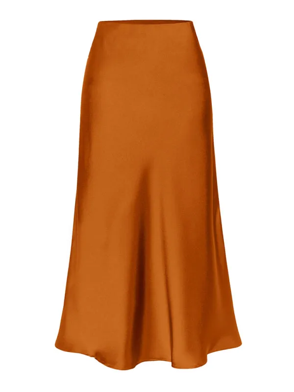 Trendy Satin Midi Skirt with Side Slit Detail