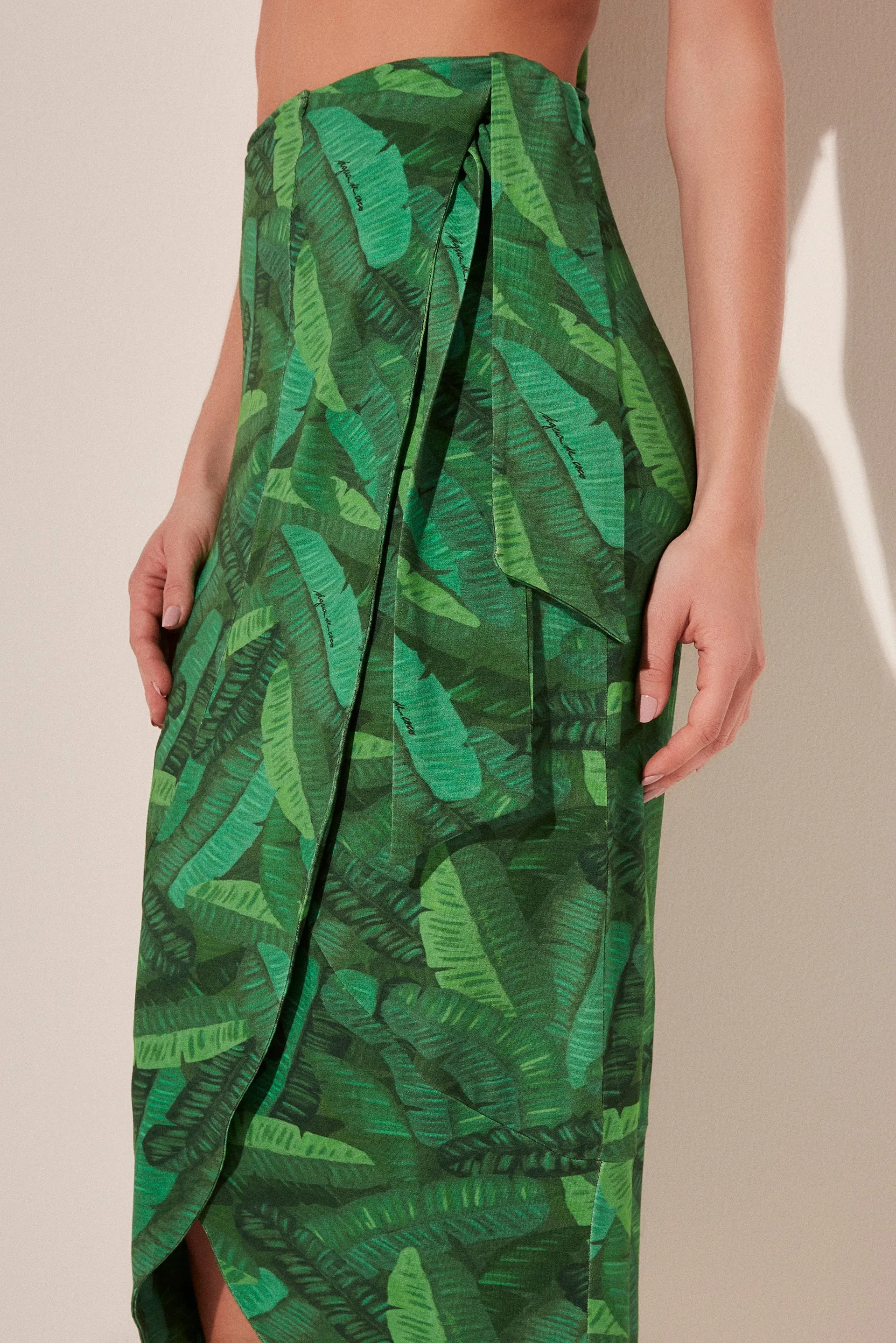 Tropical Leaves Criss Crossed Midi Skirt E3849A1844