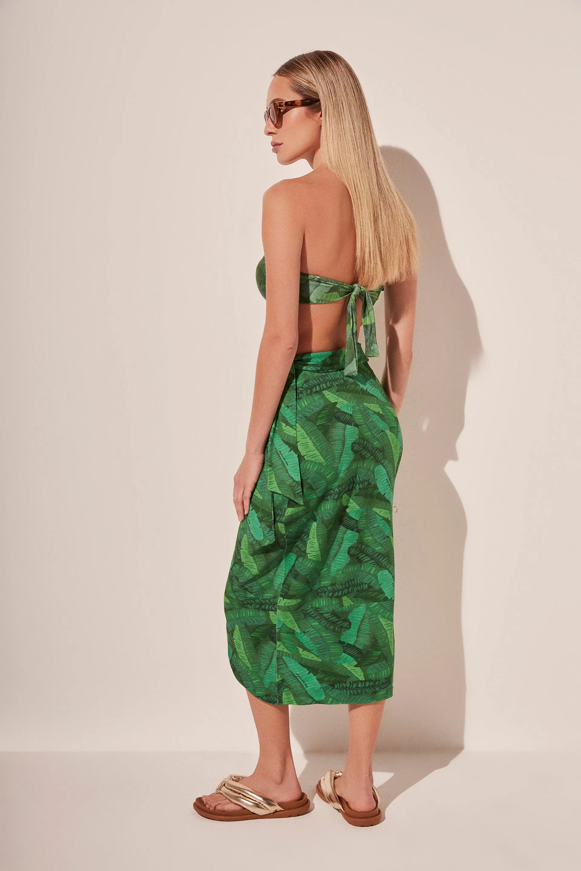 Tropical Leaves Criss Crossed Midi Skirt E3849A1844