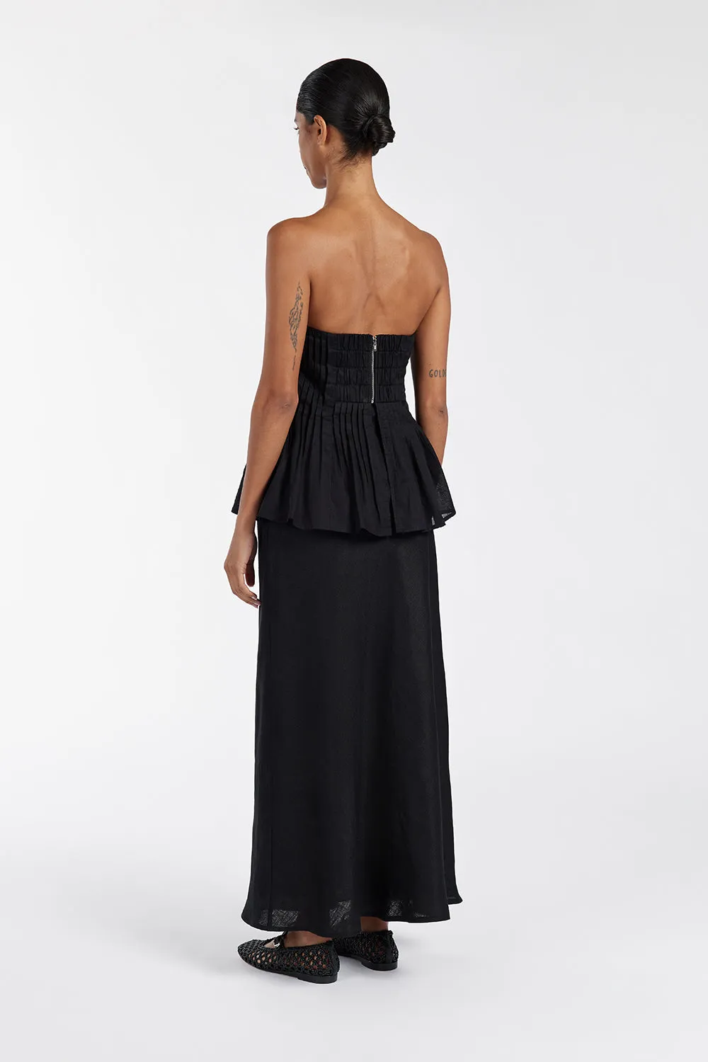 TYRA BLACK LINEN MIDI SKIRT