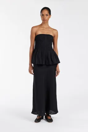 TYRA BLACK LINEN MIDI SKIRT